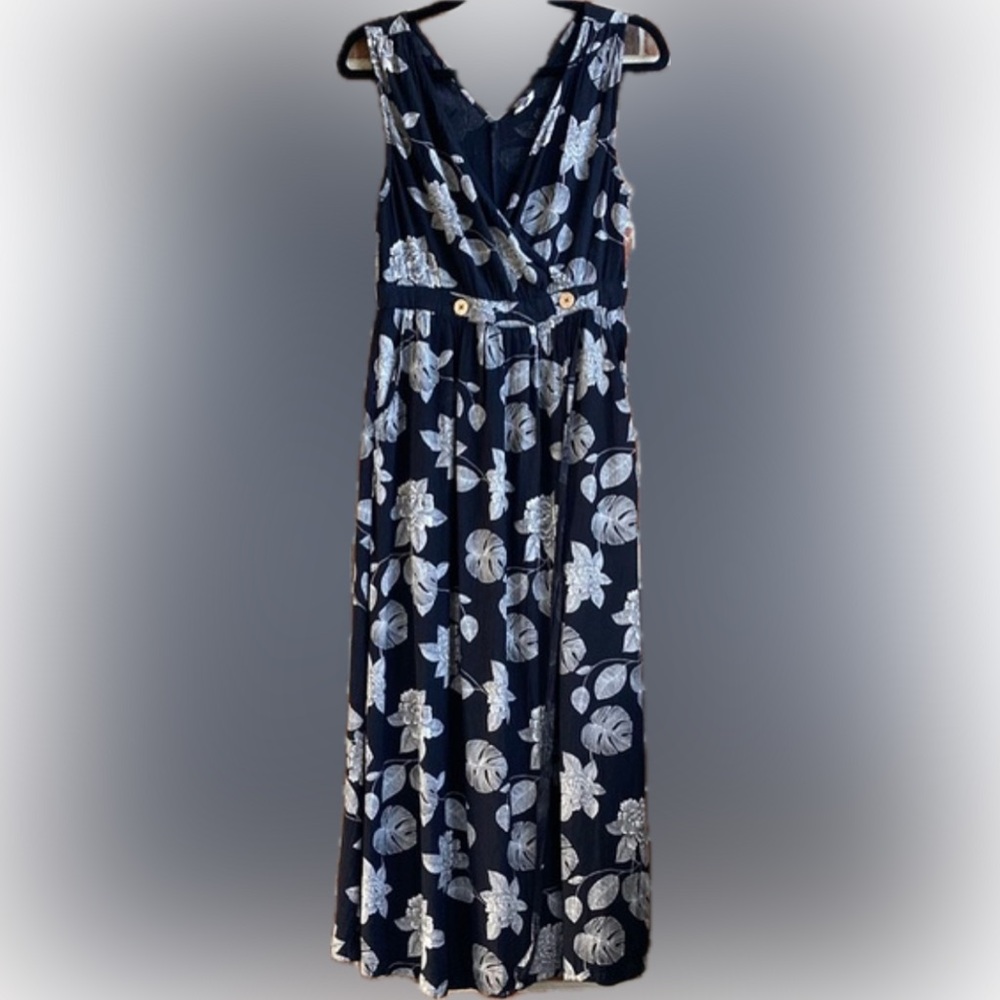 Roxy Tropical Black Tank Wrap dress with pockets Size Medium